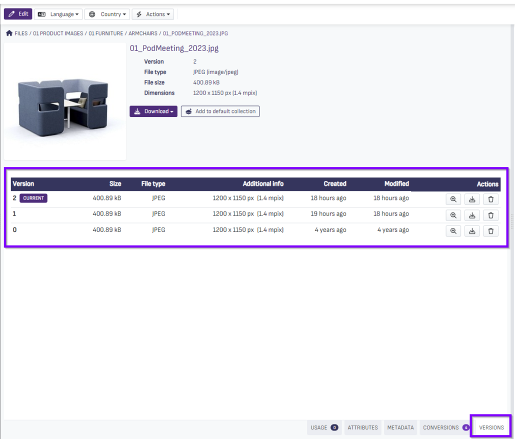 Adeona PIM 2023.5.0 file versions